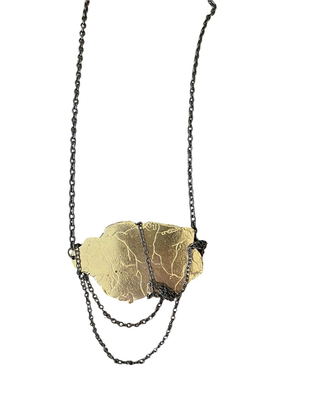 Vintage Yousi Gunmetal Wrapped Natural Stone Slab Necklace Y2K grunge boho